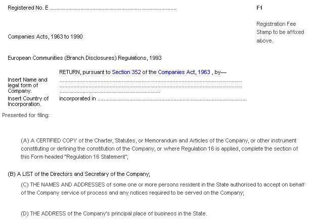 Schedule, Part I Companies Registration Office | Companies (Forms) Order,  1994 [. No. 100 of 1994] | Better Regulation